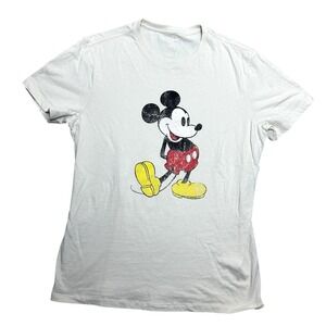 Gap Disney Women's T-Shirt‎ Size M Mickey Mouse Graphic Tee Tan Distressed Style